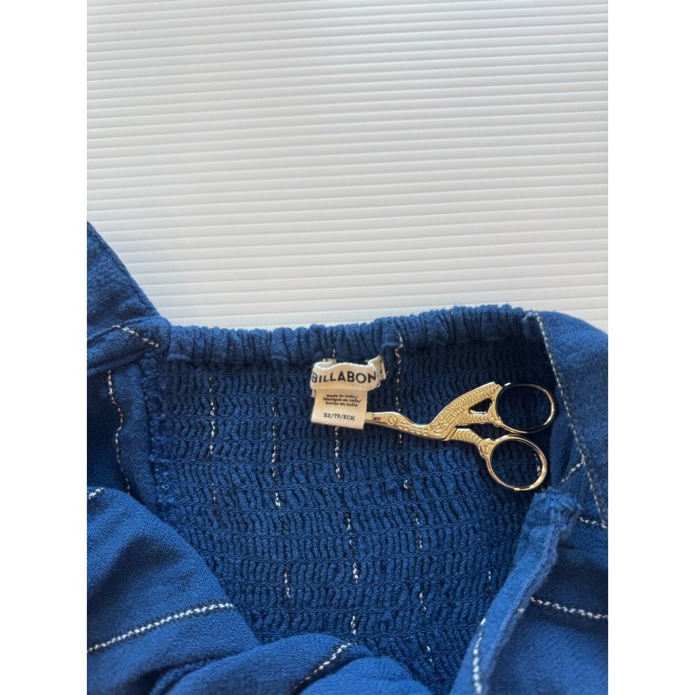 Billabong Paint The Town Jumpsuit XS Blue Striped Wide Leg Cotton Cropped - Picture 5 of 16